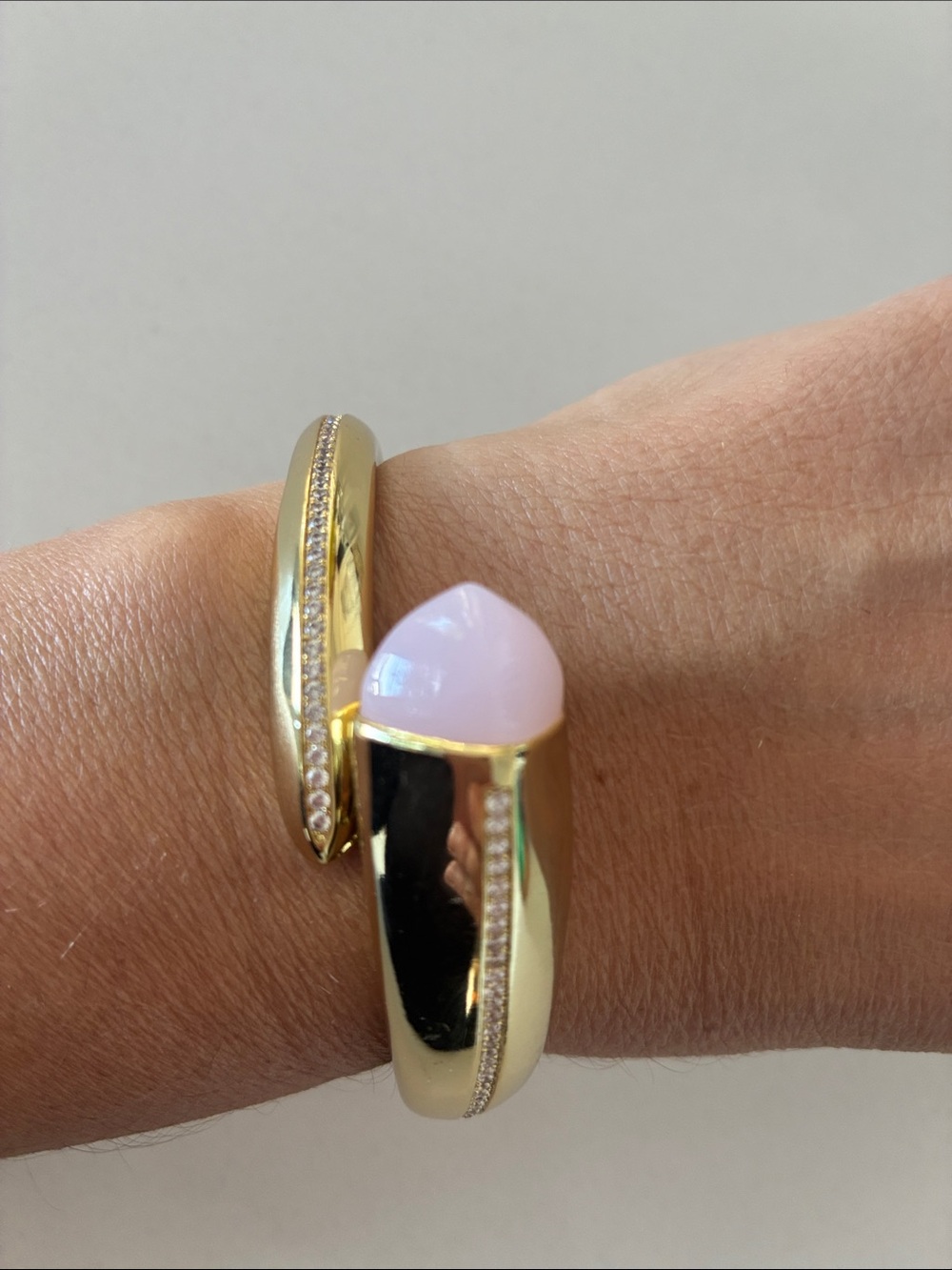 BOCCADAMO Gold Open Cuff Bracelet with Pink Cabochon and Crystal Accents